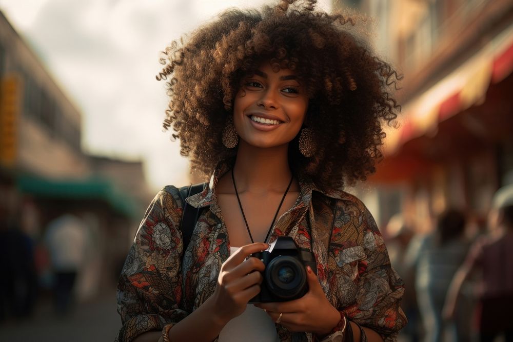 African American woman camera portrait smile. AI generated Image by rawpixel.