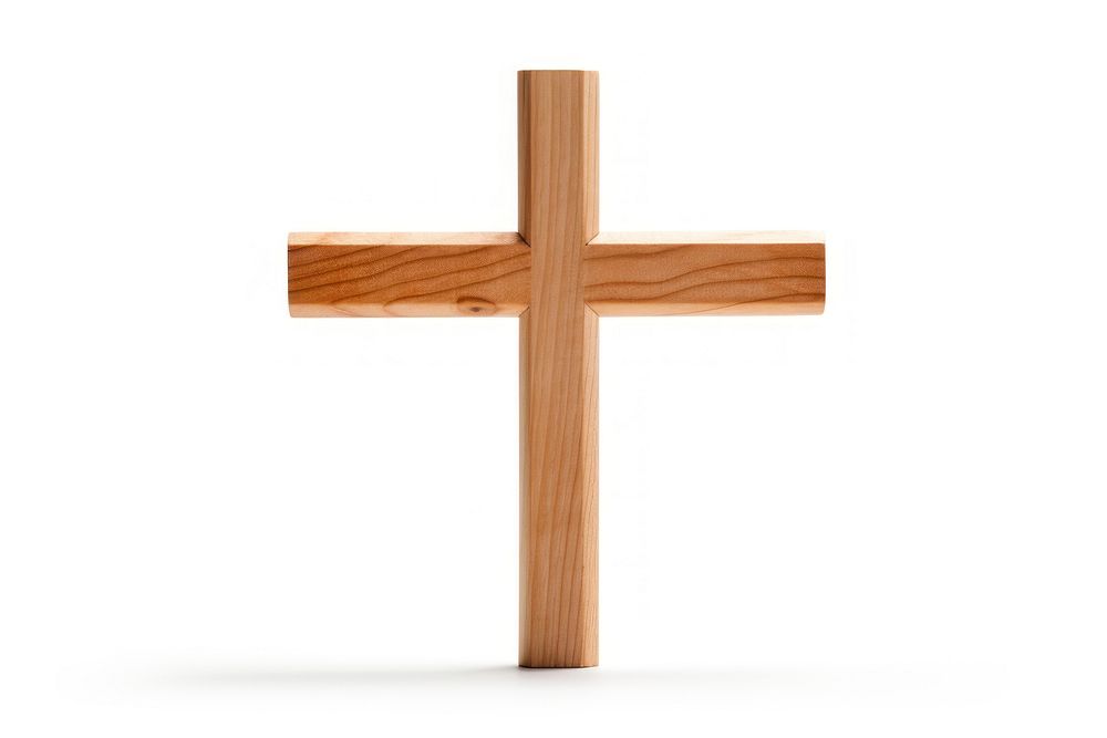Christian cross wood symbol white background. AI generated Image by rawpixel.