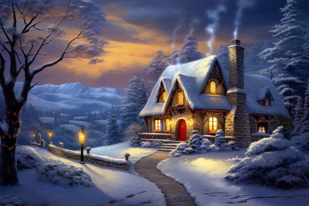Christmas night architecture building house. AI generated Image by rawpixel.