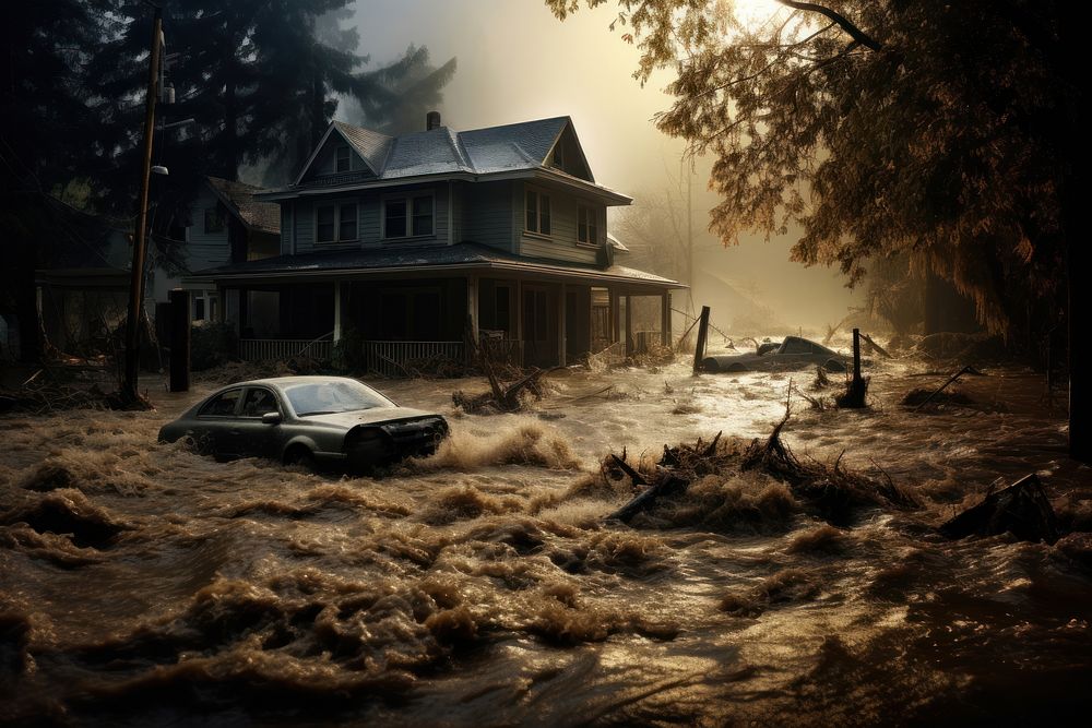Flood outdoors vehicle car. AI generated Image by rawpixel.