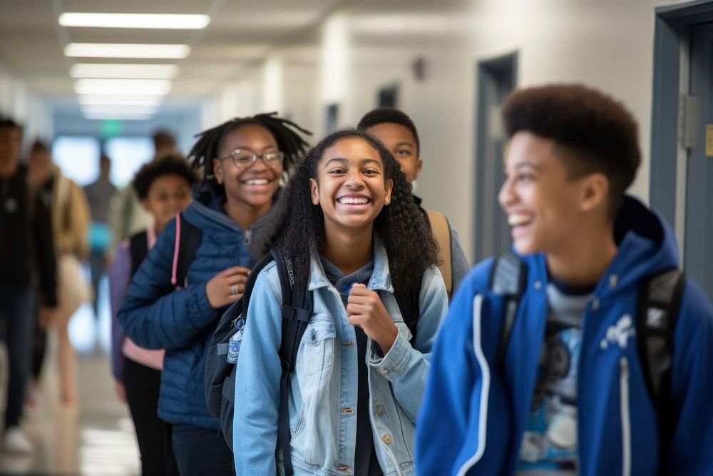 Students smile student school togetherness. AI generated Image by rawpixel.