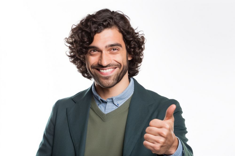 Man portrait smiling finger. AI generated Image by rawpixel.