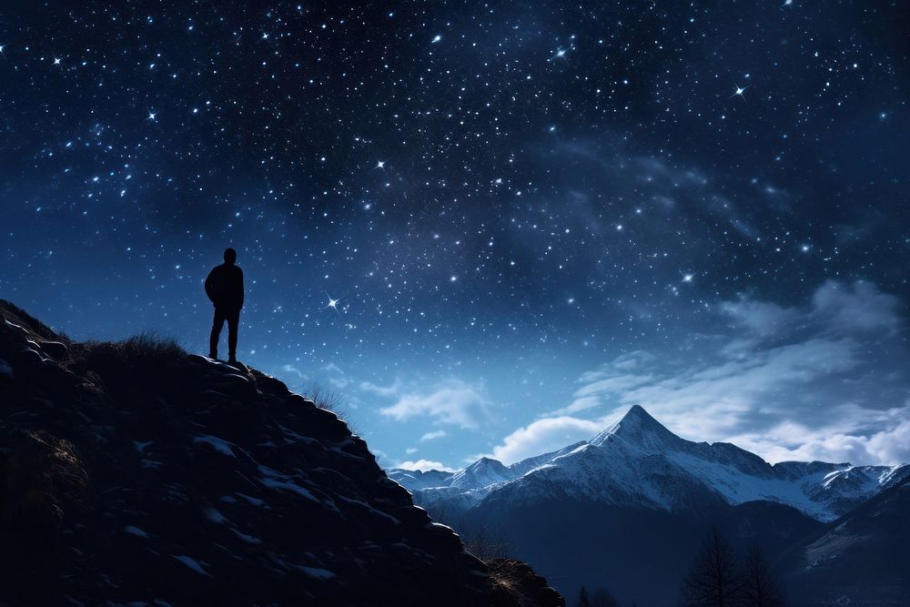 Lonely person mountain sky silhouette. AI generated Image by rawpixel.