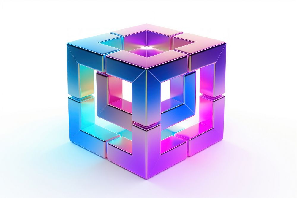 Interlocked cube shape purple toy white background. AI generated Image by rawpixel.