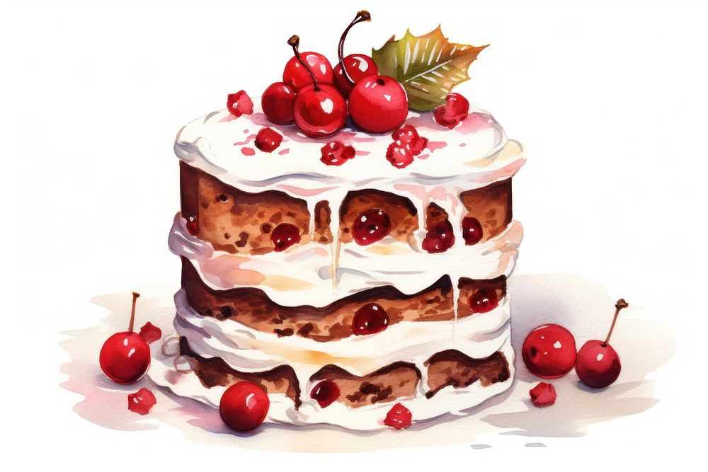Christmas cake dessert cherry food. AI generated Image by rawpixel.