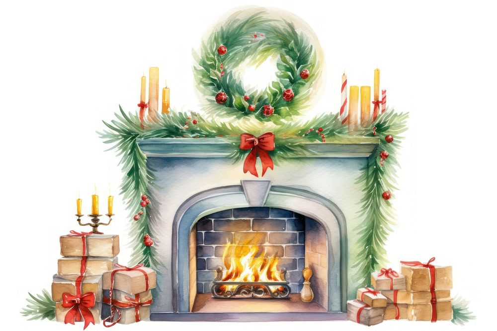 Christmas fireplace christmas hearth white background. AI generated Image by rawpixel.