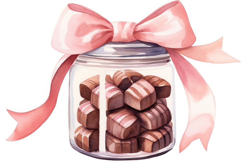 Chocolates jar ribbon food white background. AI generated Image by rawpixel.