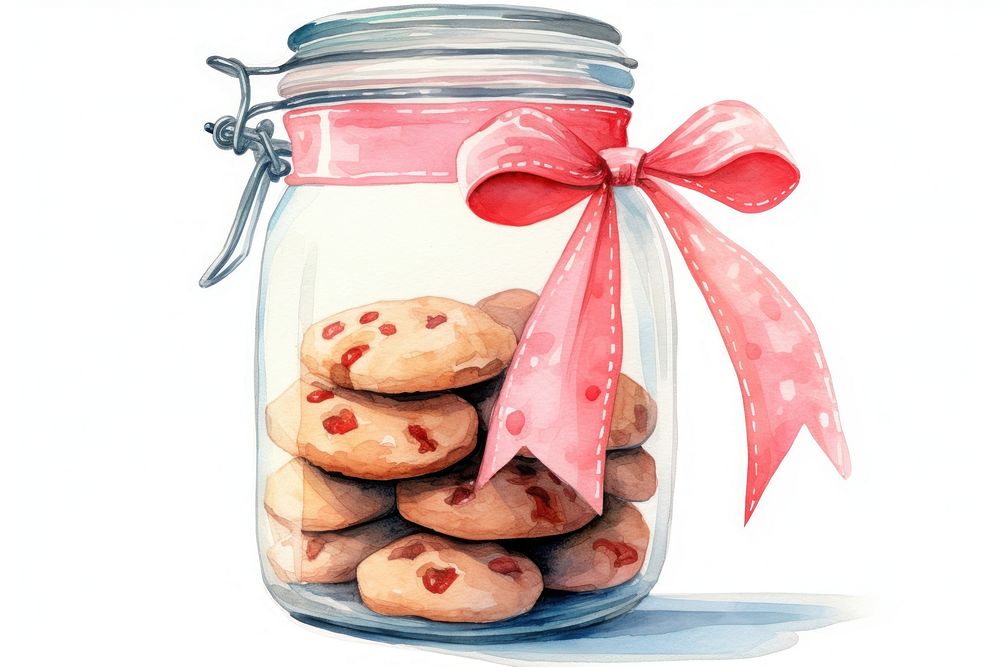 Cookies jar ribbon food white background. AI generated Image by rawpixel.