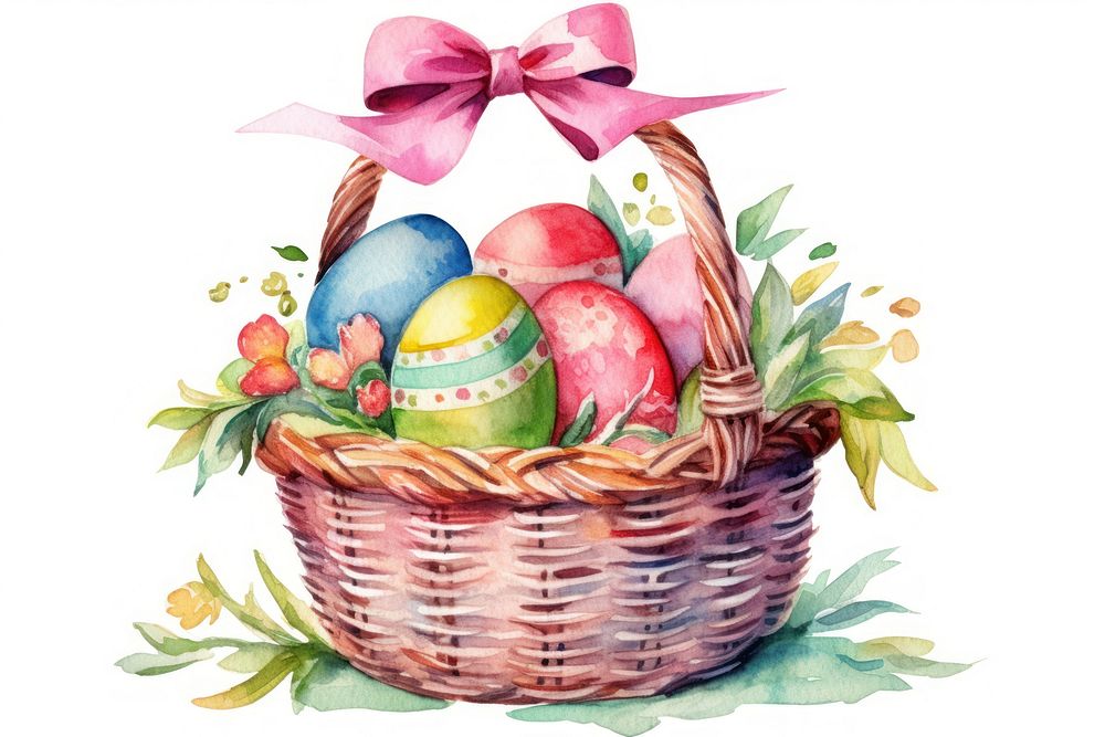 Easter egg basket white background celebration decoration. 