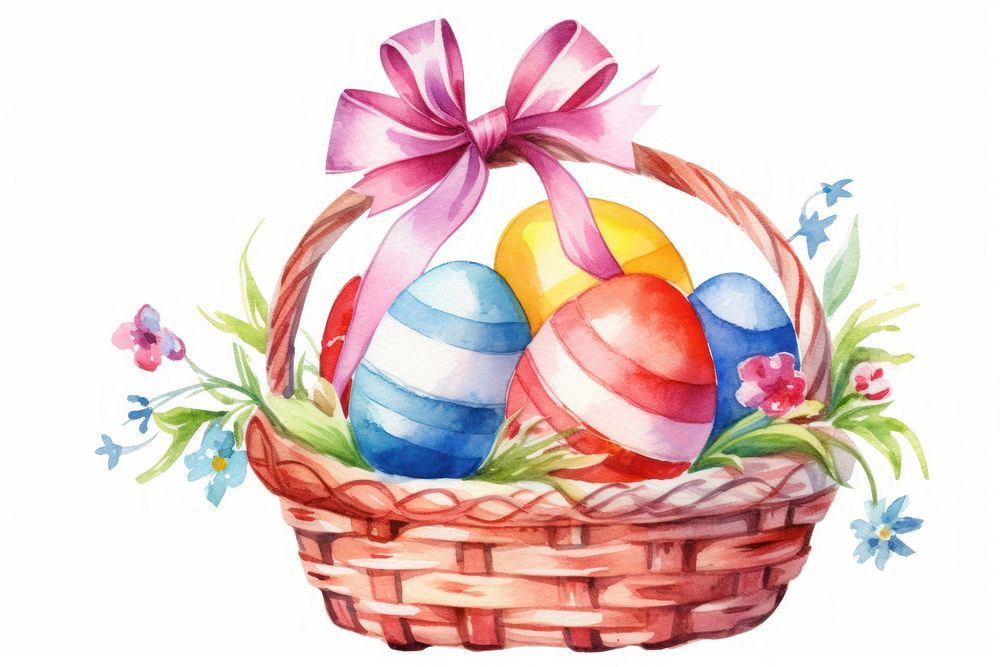 Easter egg basket ribbon white background celebration. AI generated Image by rawpixel.