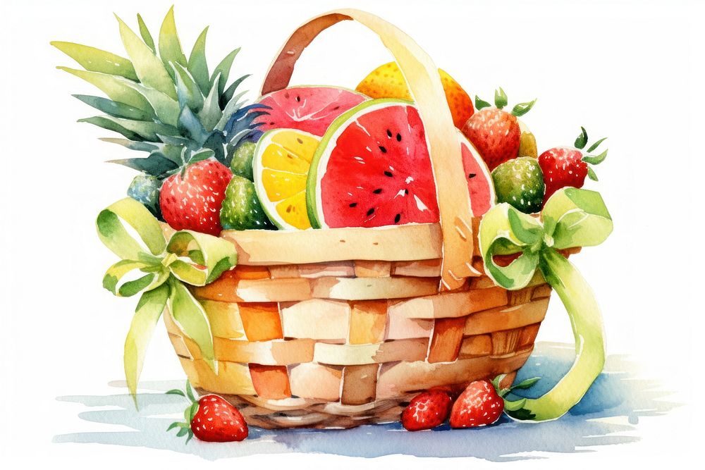 Fruit basket strawberry pineapple raspberry. AI generated Image by rawpixel.