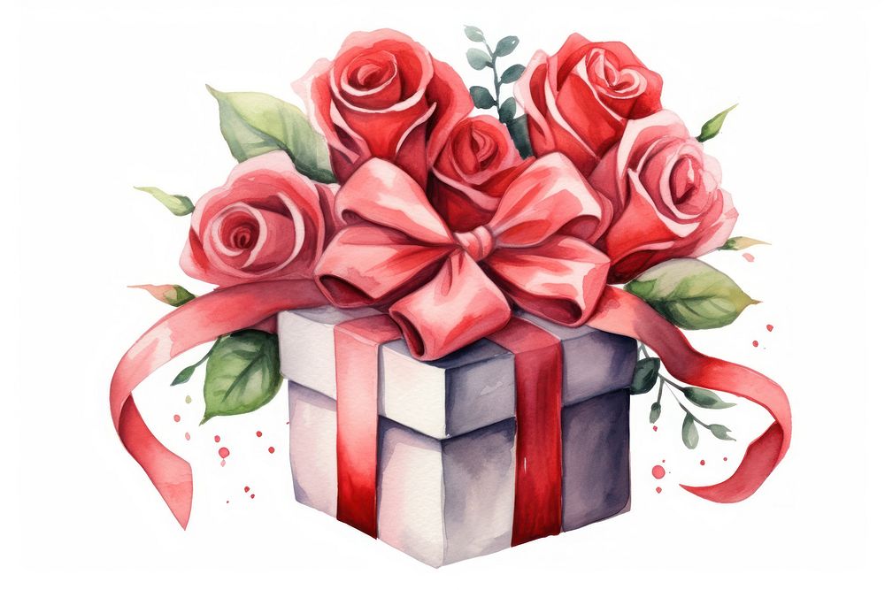 Gift box shape heart rose wrapped ribbon. AI generated Image by rawpixel.