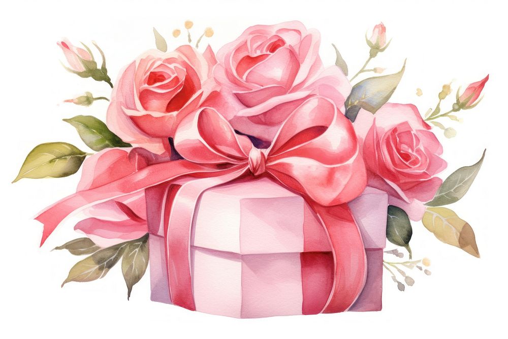 Gift box shape heart rose wrapped ribbon. AI generated Image by rawpixel.