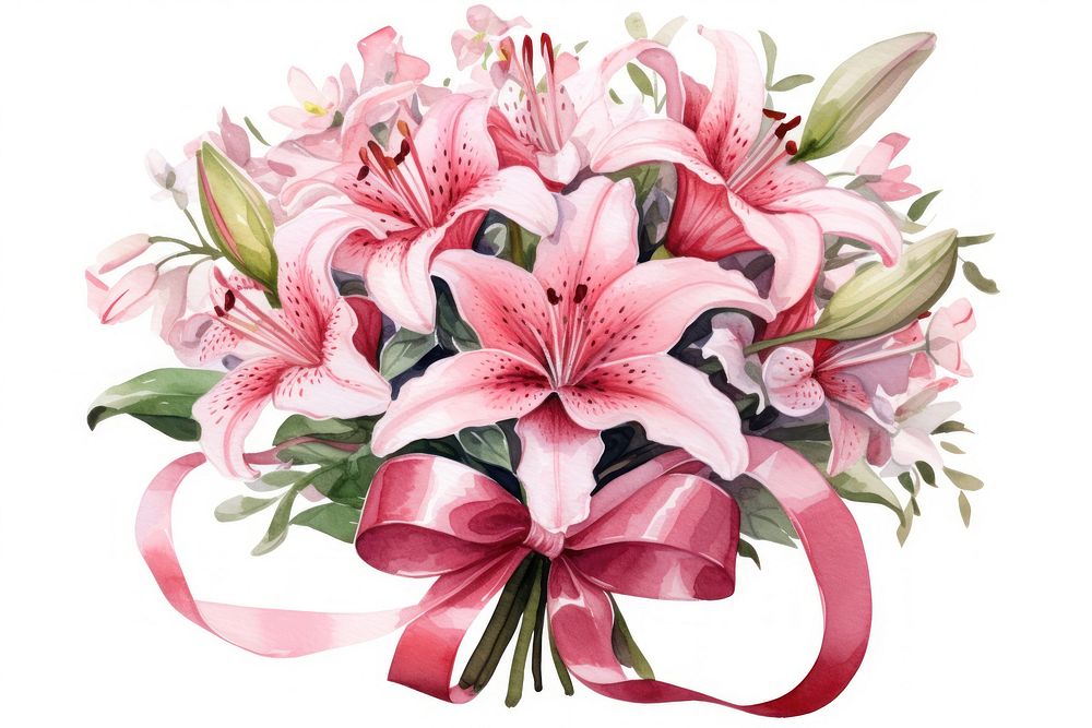 Illy bouquet ribbon flower plant. AI generated Image by rawpixel.