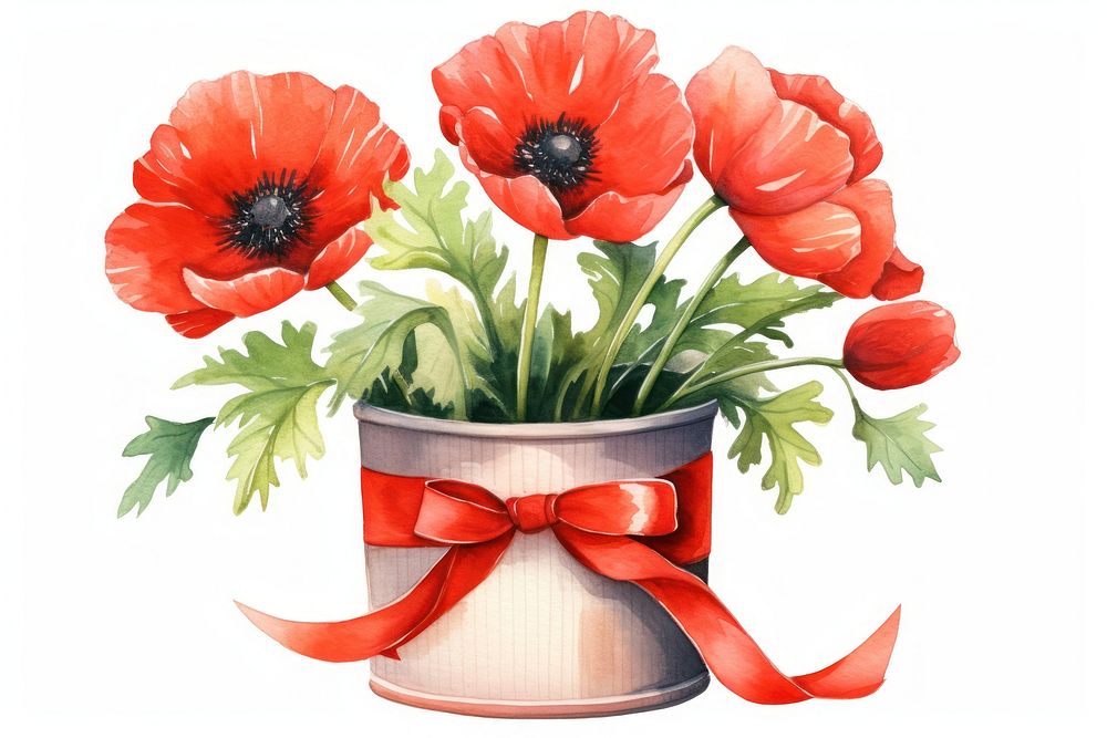 Poppy flower ribbon plant. AI generated Image by rawpixel.