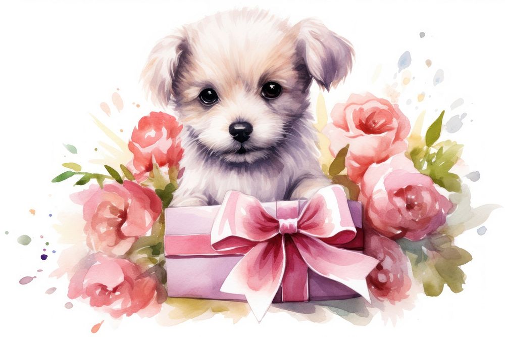 Flower puppy mammal animal. AI generated Image by rawpixel.
