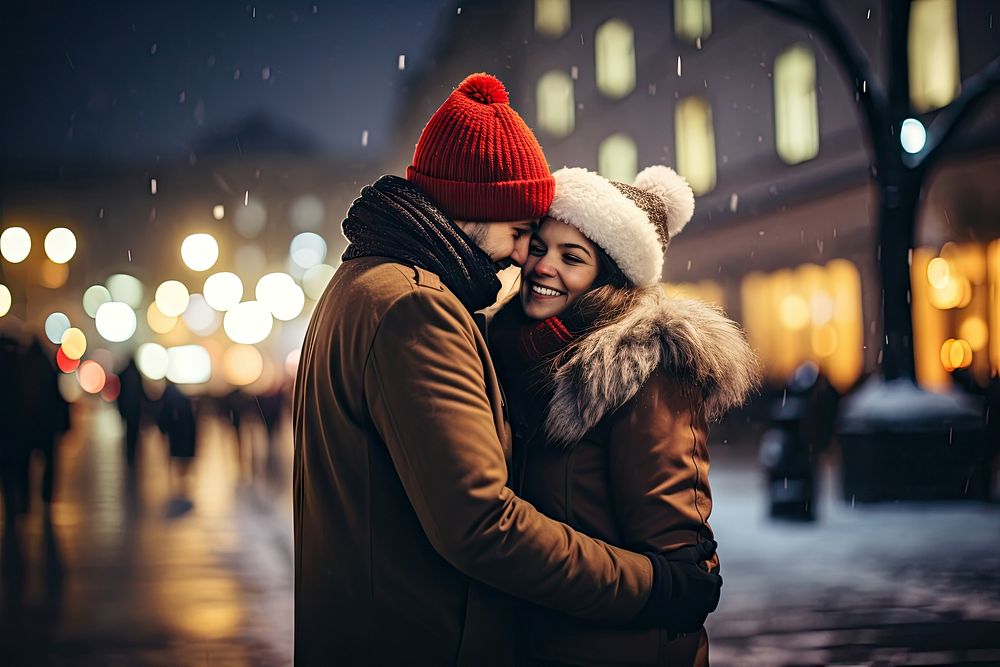 Hugging winter adult photo. AI generated Image by rawpixel.
