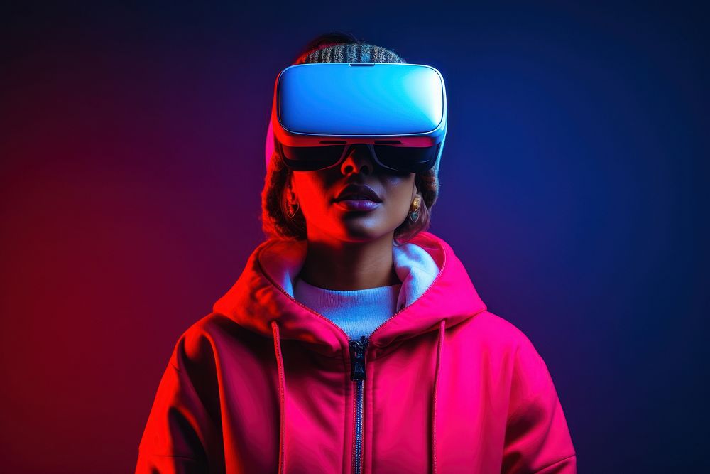 Woman wearing VR glasses technology portrait photo. AI generated Image by rawpixel.