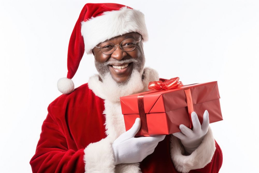 African American Santa Claus christmas portrait smiling. 