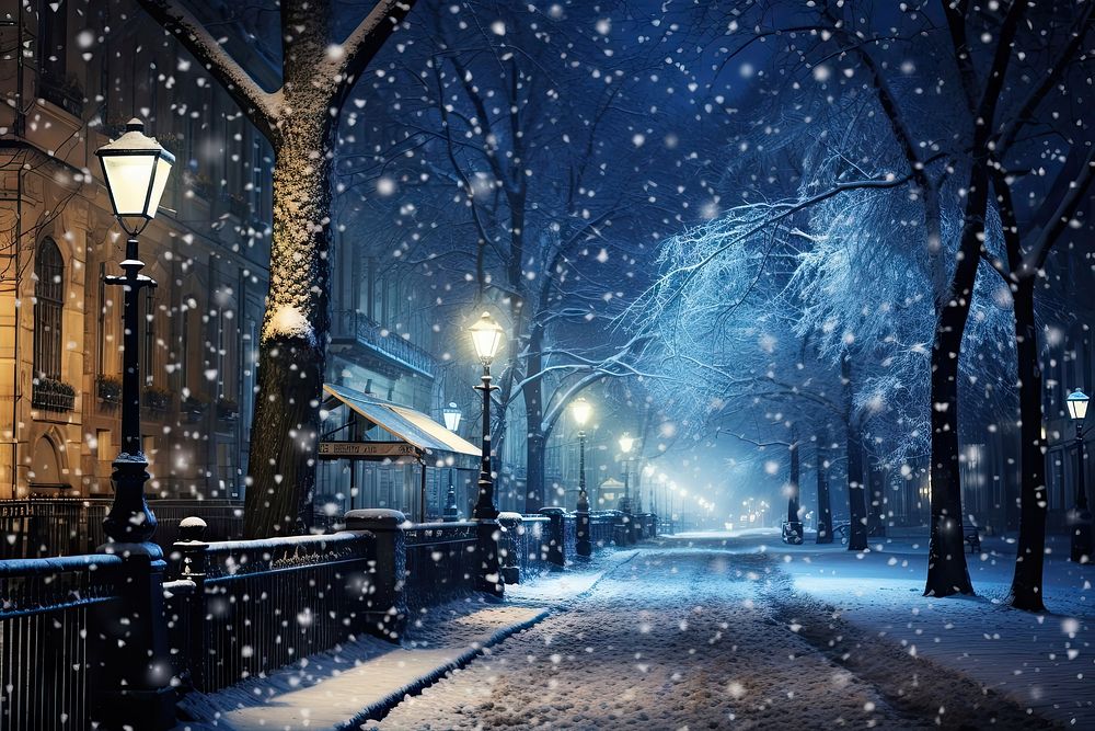 Winter holidays snow city outdoors. AI generated Image by rawpixel.