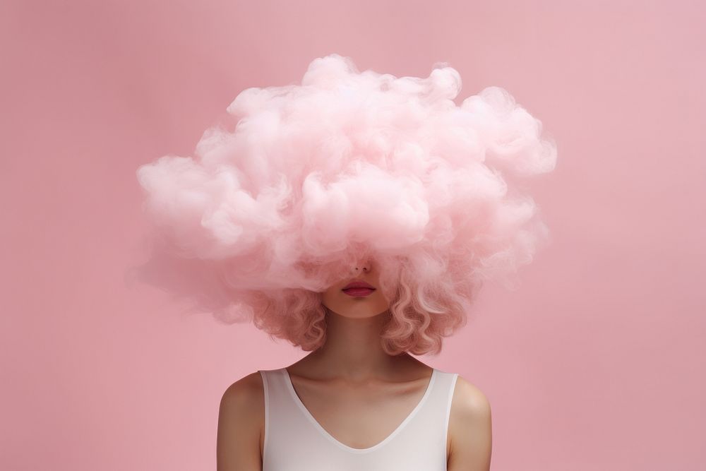Woman turning sideways cloud pink wig. AI generated Image by rawpixel.
