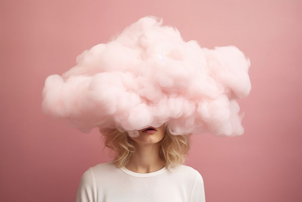 Woman turning sideways cloud pink face. AI generated Image by rawpixel.