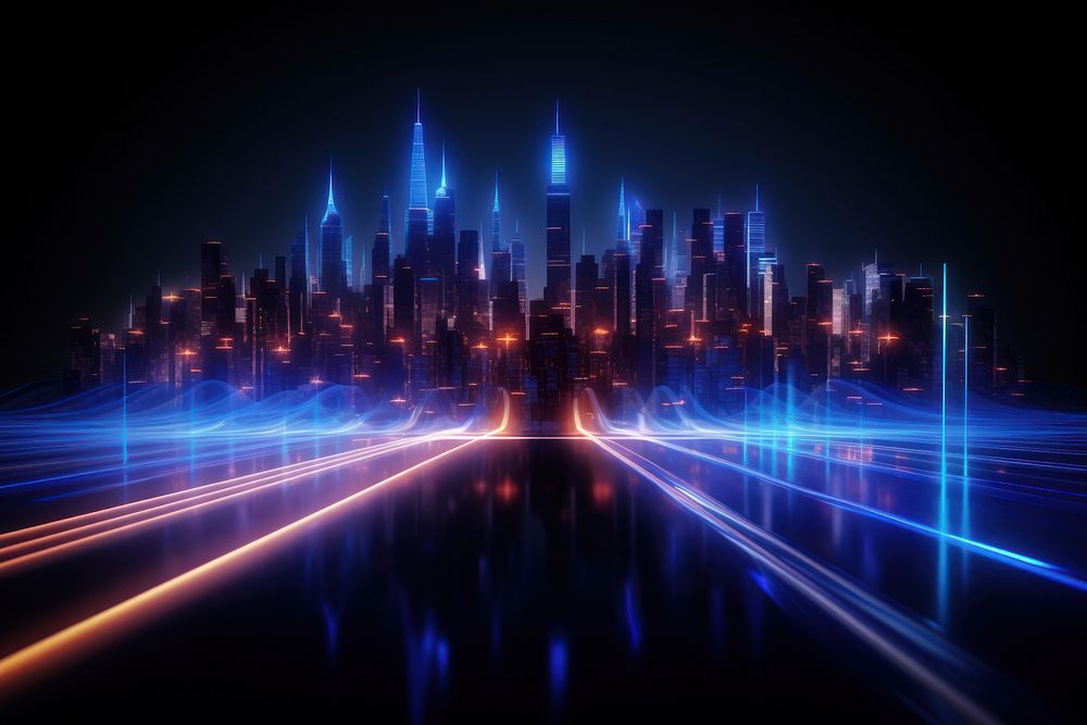 Ascending colorful glowing lines city architecture backgrounds. AI generated Image by rawpixel.
