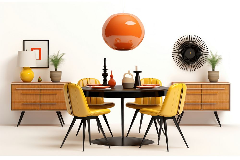 Dining room retro decoration furniture table chair. AI generated Image by rawpixel.