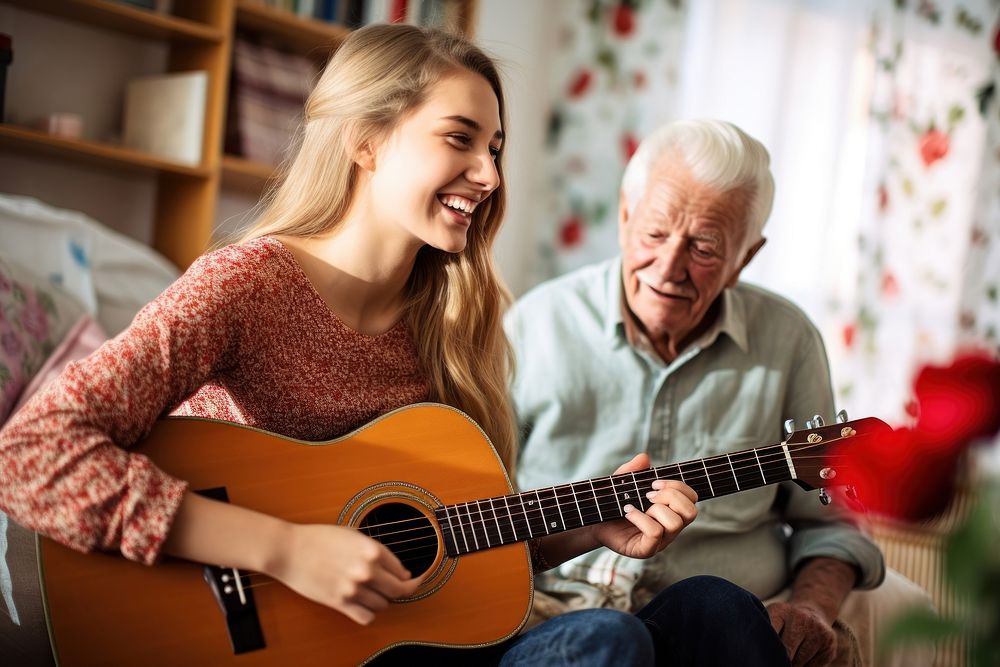 Music therapy guitar musician adult. AI generated Image by rawpixel.