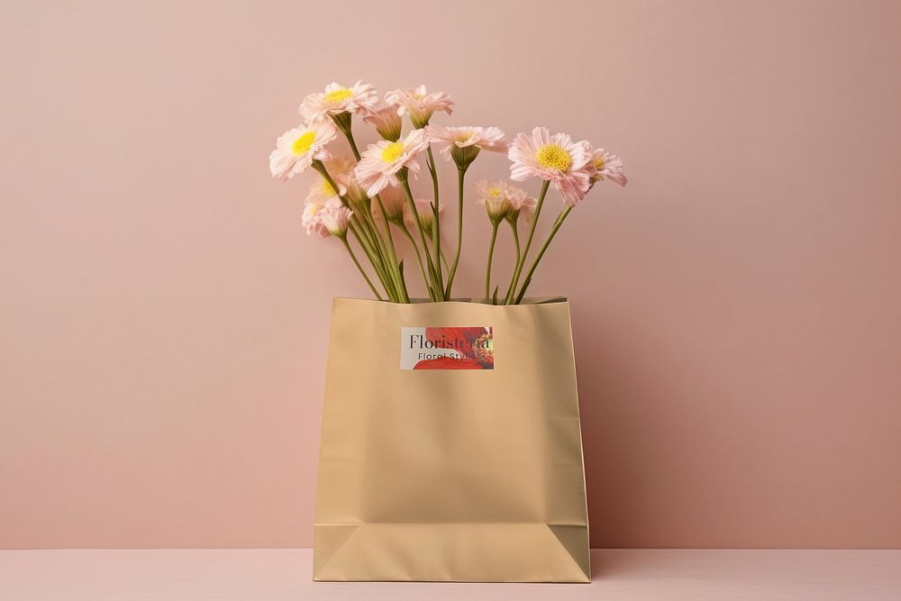 Flower paper bag mockup psd