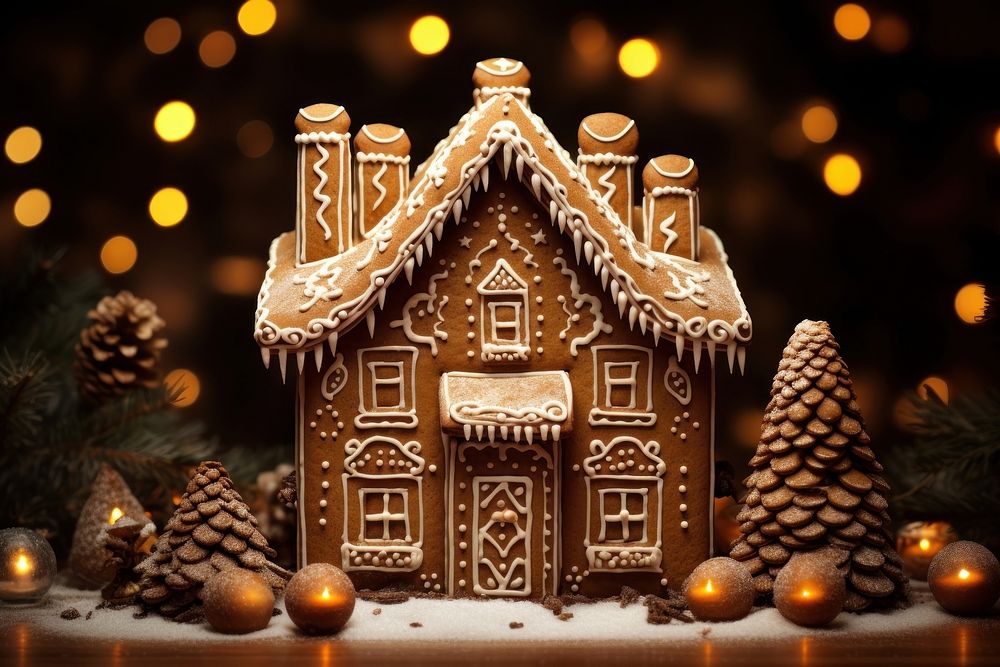 Gingerbread house christmas dessert cookie. AI generated Image by rawpixel.