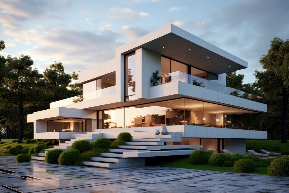 House Contemporary Architecture Style architecture house building. AI generated Image by rawpixel.