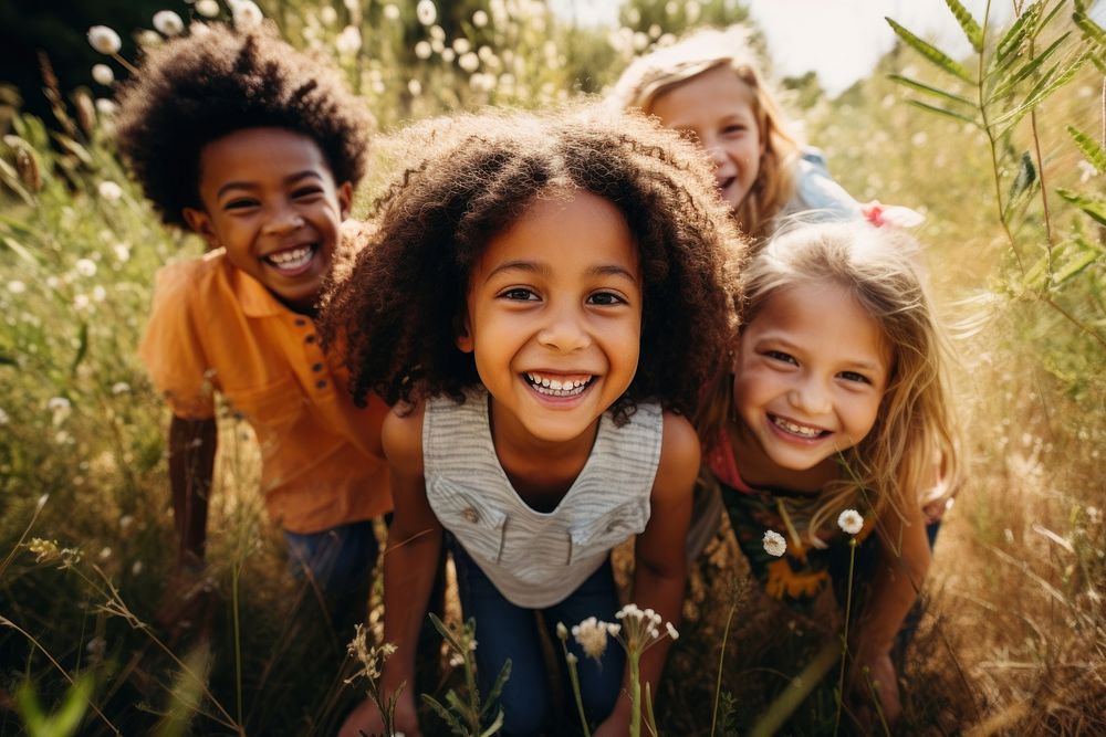 Children smile joy togetherness. AI generated Image by rawpixel.