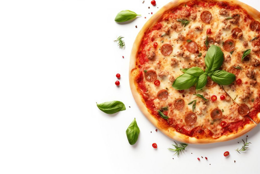 Pizza food dish white background. AI generated Image by rawpixel.