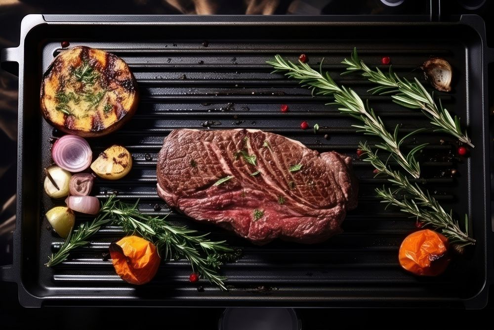 Steak grilling cooking meat. AI generated Image by rawpixel.