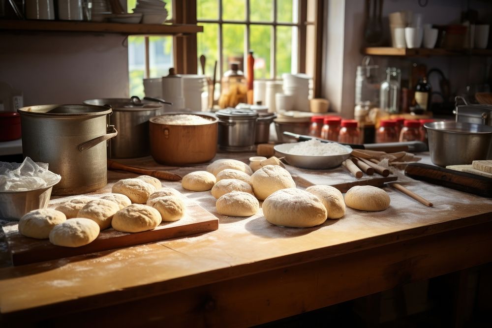 Baking table kitchen bakery bread. AI generated Image by rawpixel.