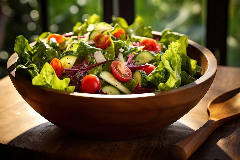 Salad food bowl wood. AI generated Image by rawpixel.