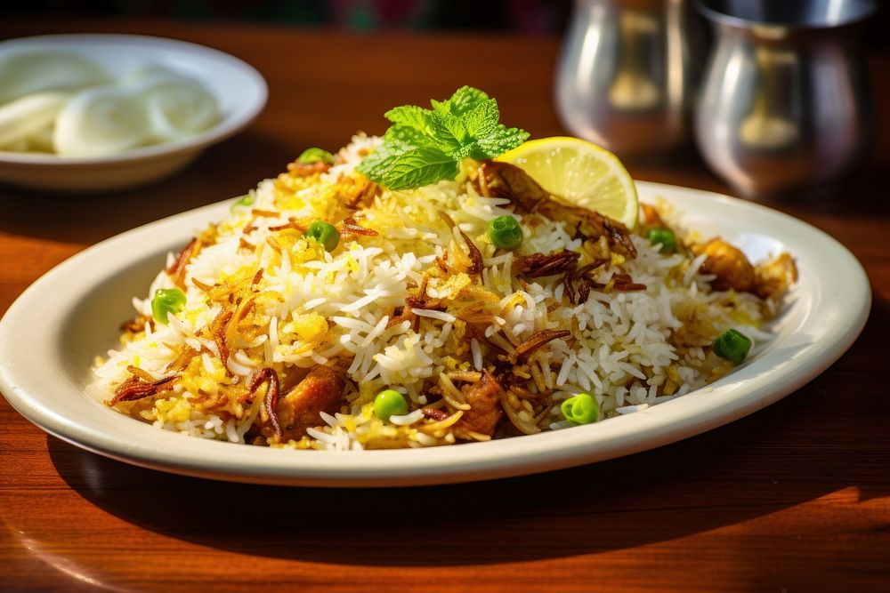 Biryani rice plate food dish. AI generated Image by rawpixel.