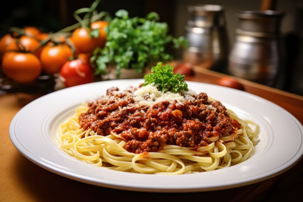Bolognese sauce dish spaghetti pasta. AI generated Image by rawpixel.