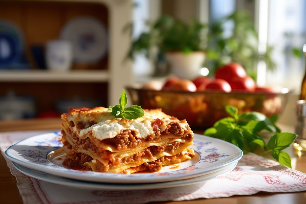 Italian lasagne plate food dish. AI generated Image by rawpixel.