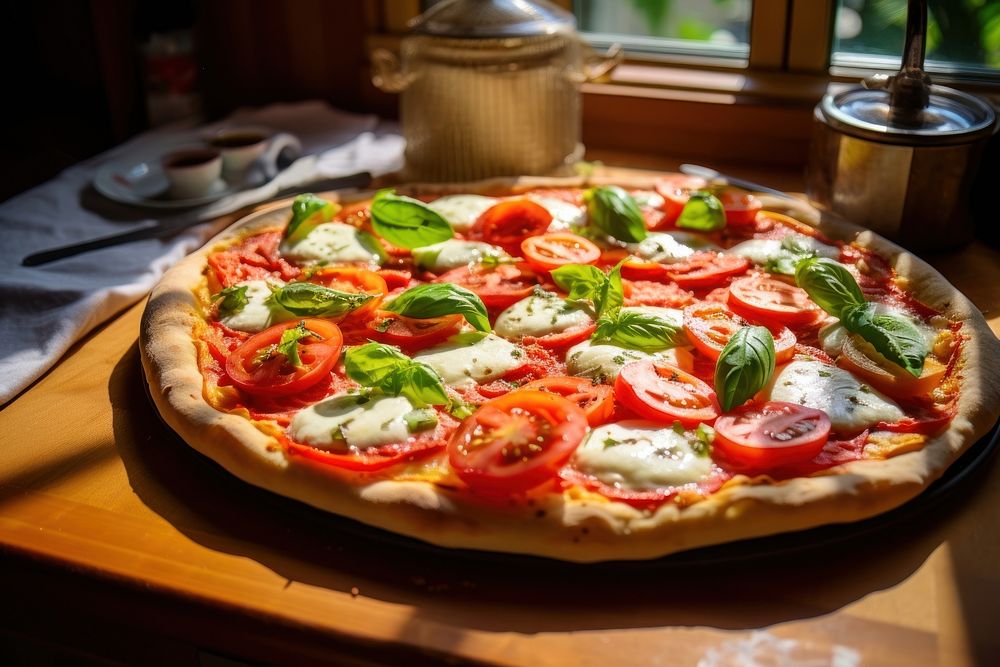 Italian pizza food dish mozzarella. AI generated Image by rawpixel.
