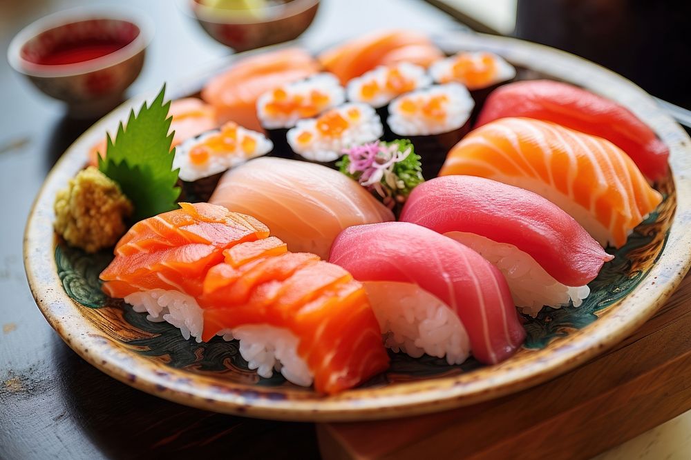 Sushi dish seafood salmon. AI generated Image by rawpixel.
