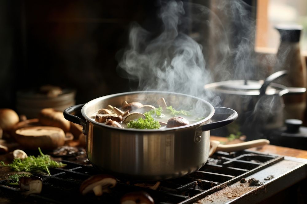 Mushroom soup kitchen stove food. AI generated Image by rawpixel.