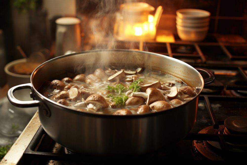 Mushroom soup kitchen boiling cooking. AI generated Image by rawpixel.