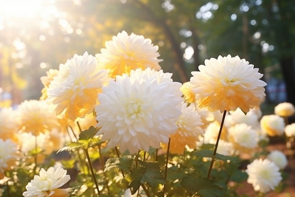 Sunlight flower chrysanths outdoors. AI generated Image by rawpixel.