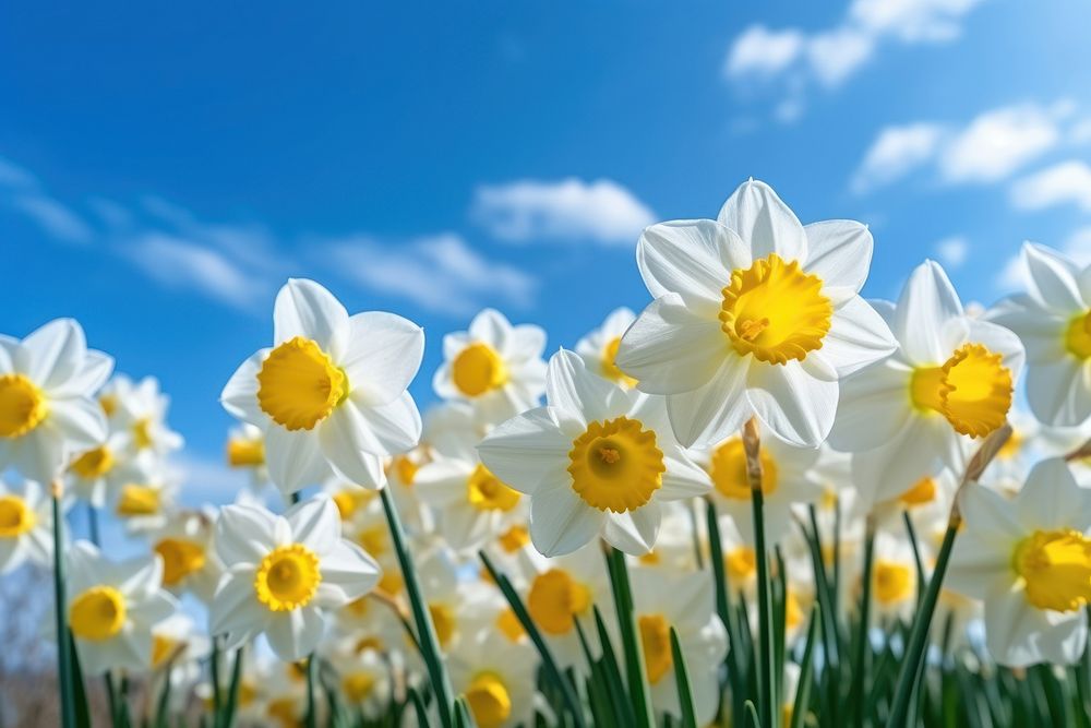 Daffodil flower nature sky. AI generated Image by rawpixel.