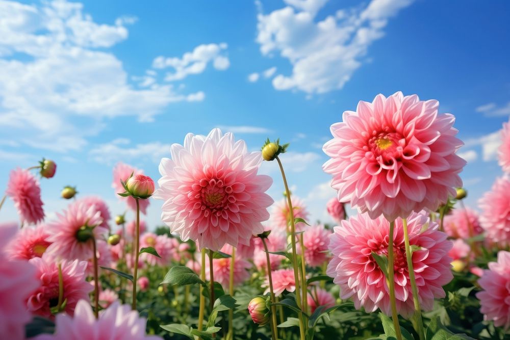 Flower nature dahlia sky. AI generated Image by rawpixel.