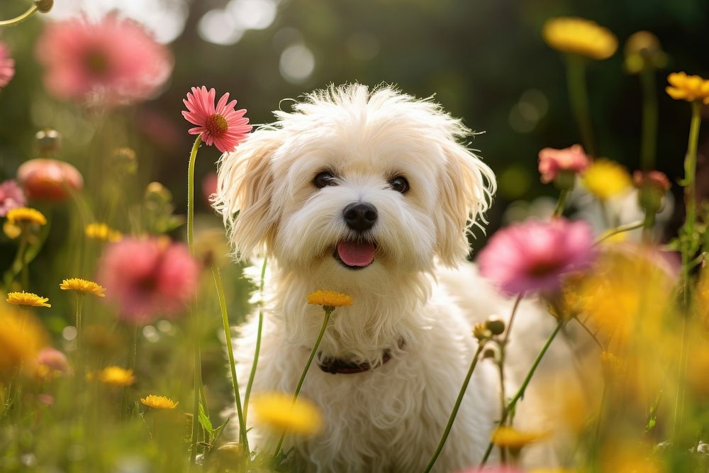 Flower dog outdoors animal. AI generated Image by rawpixel.