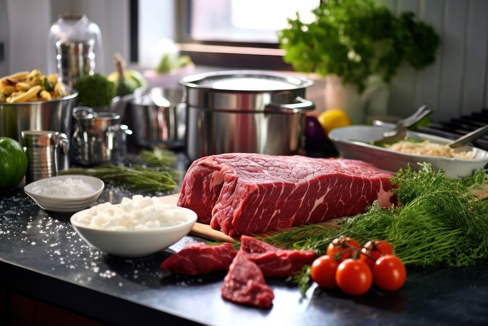 Beef kitchen cooking table. AI generated Image by rawpixel.