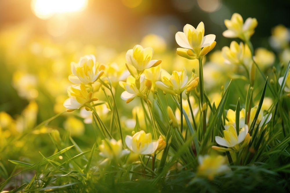 Field green sunlight daffodil. AI generated Image by rawpixel.